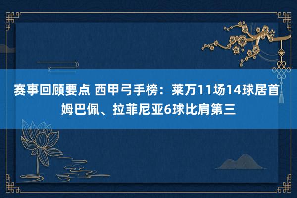 赛事回顾要点 西甲弓手榜：莱万11场14球居首 姆巴佩、拉菲尼亚6球比肩第三