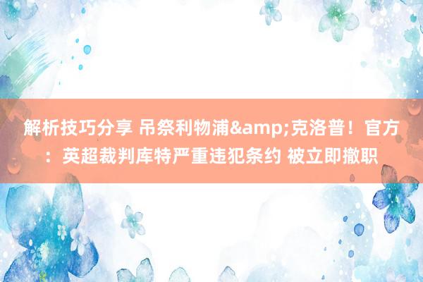 解析技巧分享 吊祭利物浦&克洛普！官方：英超裁判库特严重违犯条约 被立即撤职