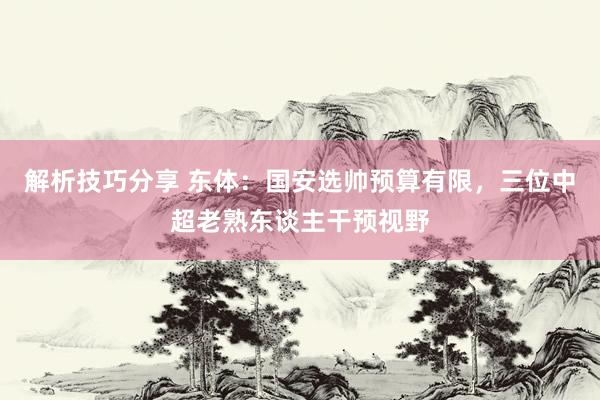 解析技巧分享 东体：国安选帅预算有限，三位中超老熟东谈主干预视野