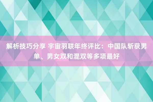 解析技巧分享 宇宙羽联年终评比：中国队斩获男单、男女双和混双等多项最好